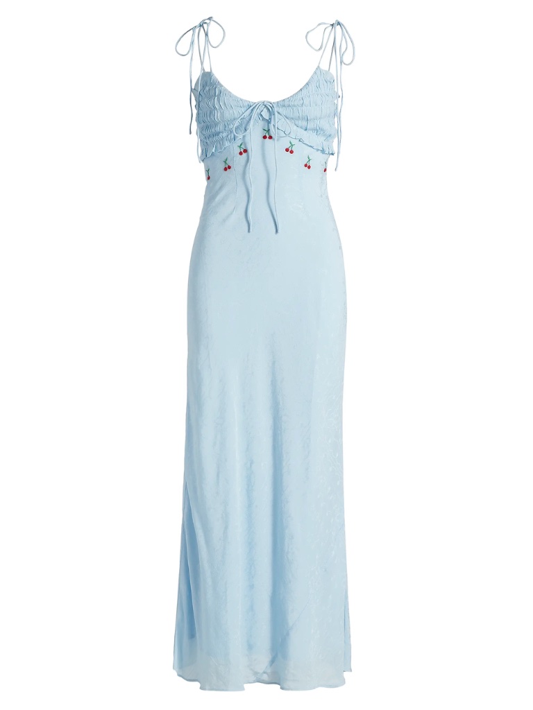 Nwt Damson Madder Isabella Slip Maxi Dress Blue Monika Jacquard Cherries